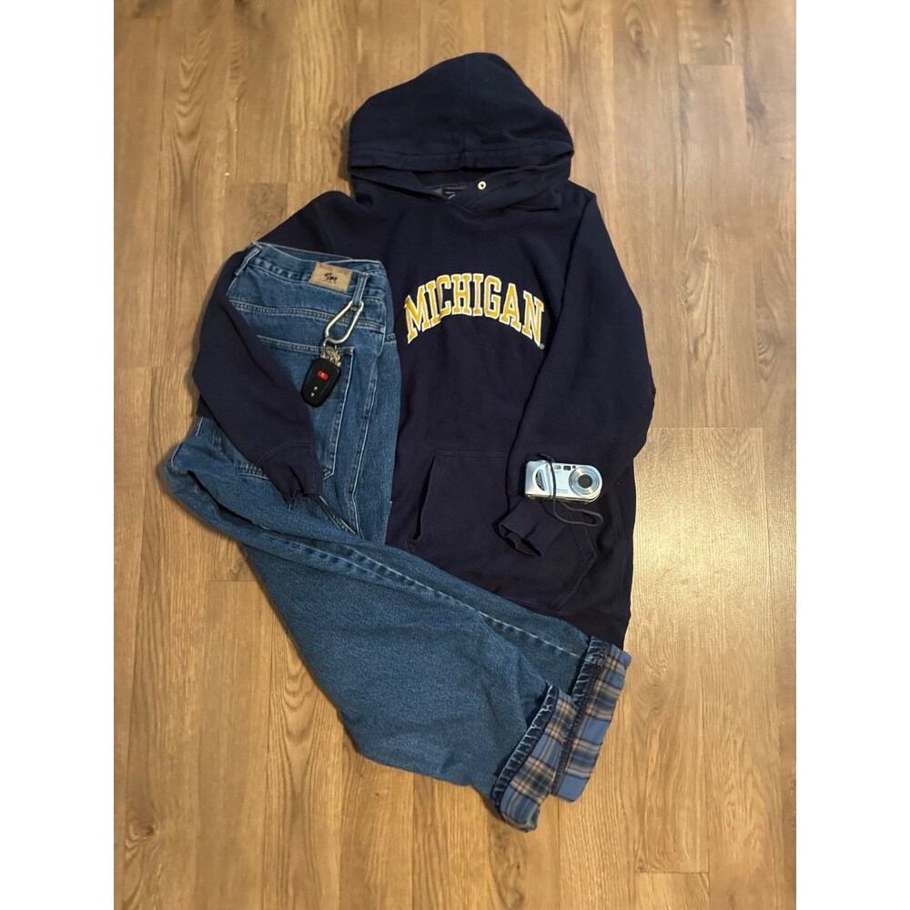 Vintage Steve & Barrys Michigan Wolverines Hoodie Mens Medium Navy Blue Sweatshi